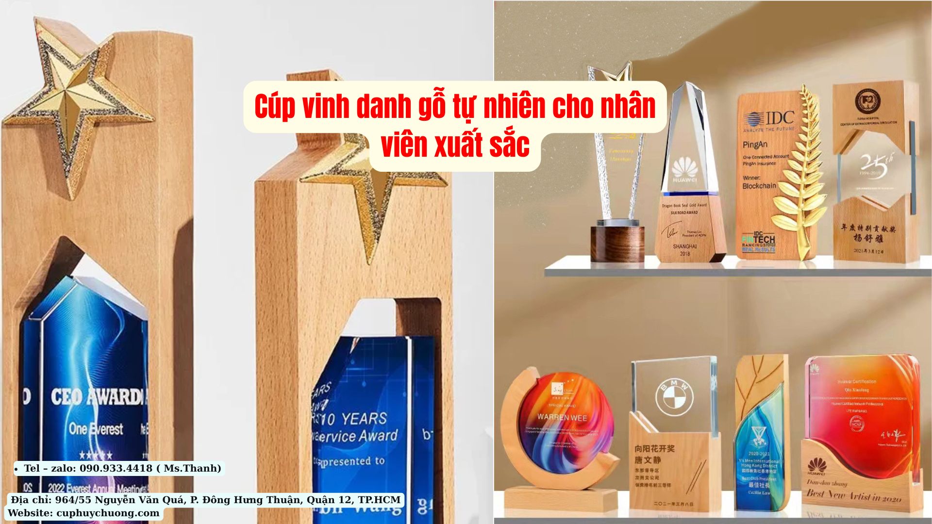 cúp vinh danh gỗ tự nhiên cho nhân viên xuất sắc