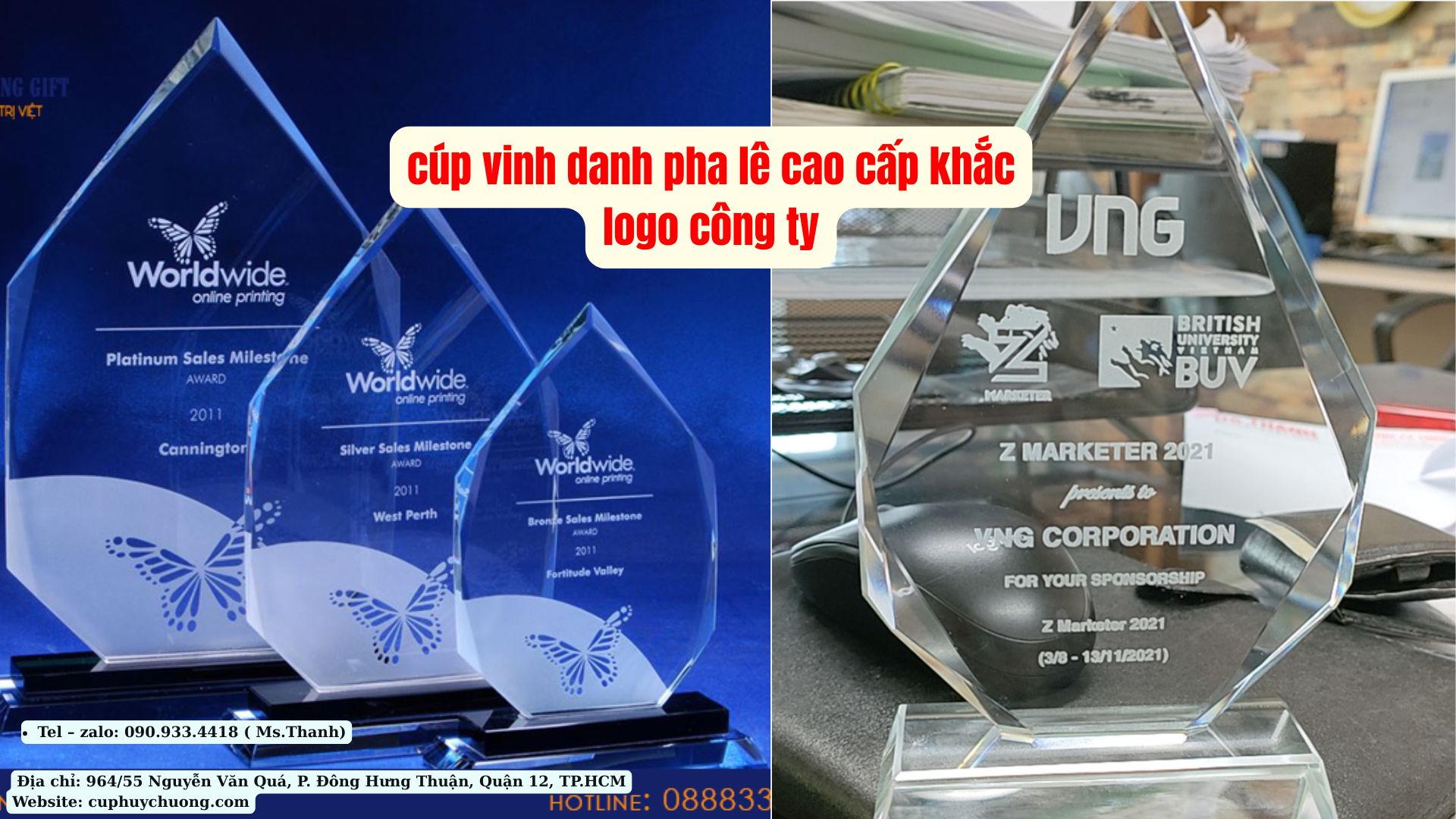cúp vinh danh pha lê cao cấp khắc logo công ty