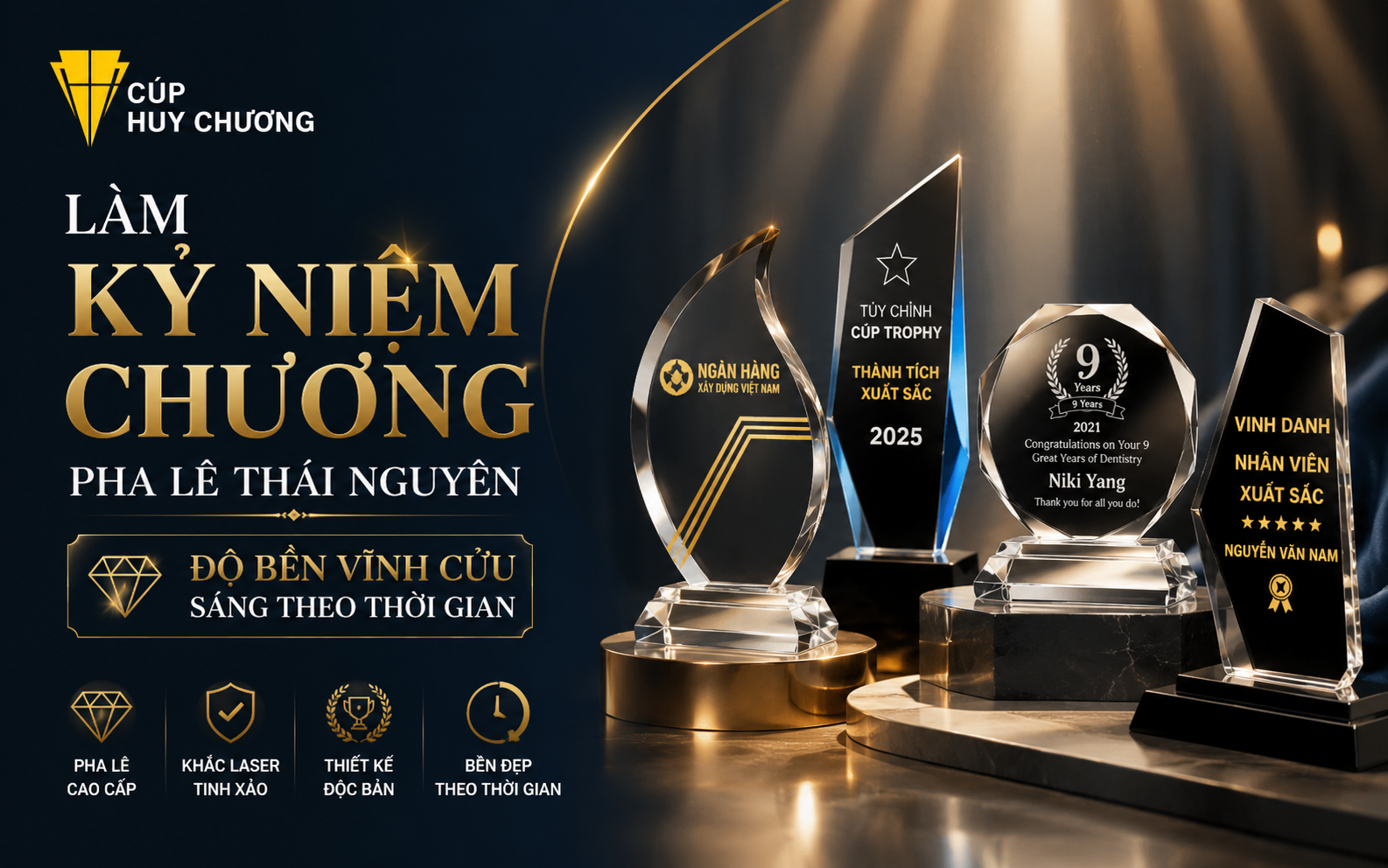 Làm kỷ niệm chương pha lê Thái Nguyên